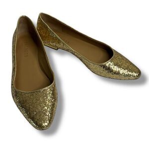 Talbots Gold Glitter Ballet Leather Flats Almond Toe Gold Heel Women Size 7.5 N